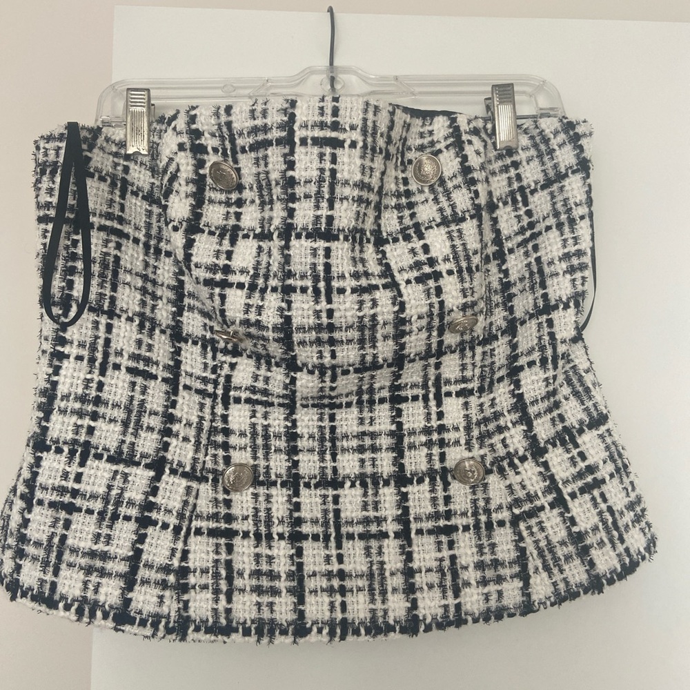 Black & White Tweed Double-Breasted Bustier